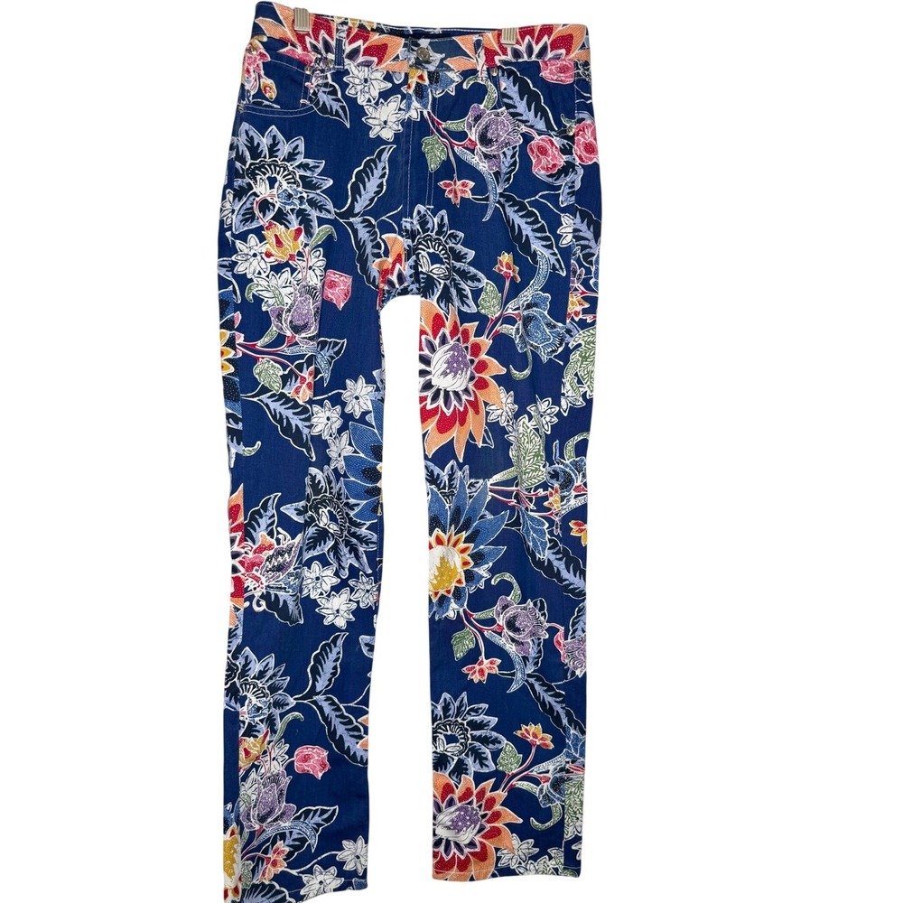 Rare Polo Ralph Lauren Dungarees Floral Blue Pants Multicolor 32x30 USA Vintage